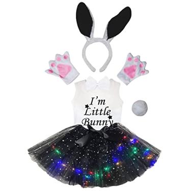 Imagem de Petitebella I'm Little Bunny Shirt Headband Tutu 6pc Girl Costume 1-8y (White/Black LED, 1-2 Years)