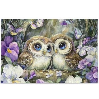 Imagem de Quebra-cabeça de corujas com pintura floral 500 peças para adultos elefante branco difícil arte floral animal personalizado, 52 cm x 37,8 cm