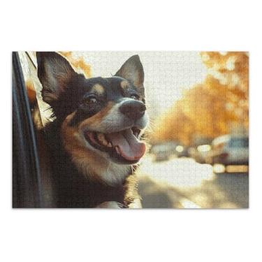 Imagem de Quebra-cabeça adulto 500 peças cachorro animado janela de carro brisa presentes para elefante branco jogo arte divertida quebra-cabeça paisagem floral, 51 x 35 centímetros