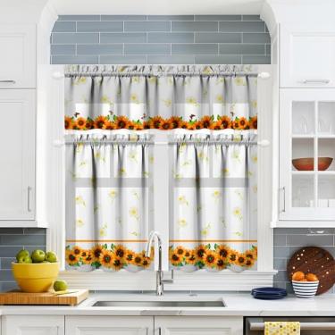 Imagem de Tapesb Conjunto de cortina e saia de cozinha de girassol com 3 peças engraçadas cortinas de janela pequenas sobre a pia essenciais para decoração de cozinha, quarto, lavanderia, 70 x 91 cm