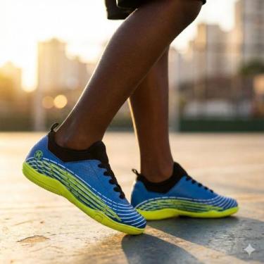 Imagem de Chuteira Infantil Molekinho Futsal Napa Azul/Verde, Azul, Verde, 33