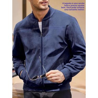 Imagem de Jaqueta Casual Masculina De Camurça Lisa Com Zíper E Gola Redonda, Est