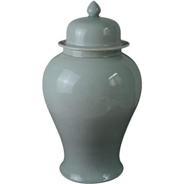 Imagem de Vaso de cerâmica simples com tampa, potes de templo de porcelana chinesa com tampa centro de mesa arranjo floral vaso de mesa vaso de flores sala de estar decoração de casa - grande