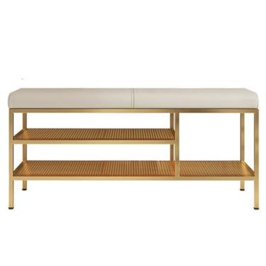Imagem de Banco moderno de armazenamento de sapatos com almofada, rack de entrada de 2 níveis, banco de corredor de 100 x 32 x 47 cm, organizador elegante de fim de cama, banco de sapatos confortável para