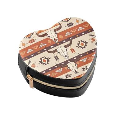 Imagem de Burbuja Caixa de joias asteca ocidental em forma de coração mini estojo de joias de viagem para mulheres e meninas, estojo portátil organizador de armazenamento para brincos, anéis, colares e