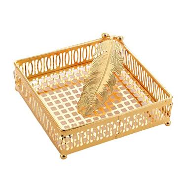 Imagem de Capa para caixa de lenços de papel Guardanapos folheados a ouro retrô, artesanato, hotéis, restaurantes, móveis domésticos, porta lenços quadrados