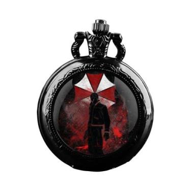 Imagem de Relógio De Bolso Feminino De Quartzo Em Aço Inoxidável Preto Com Colar