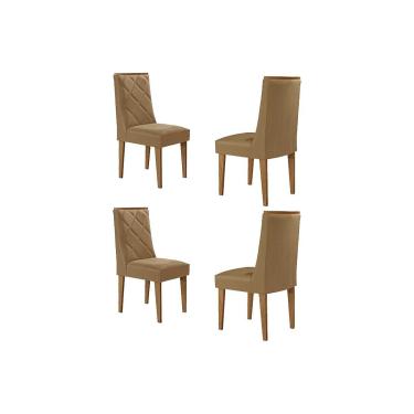 Imagem de Kit 4 Cadeiras de Cozinha Pietá 4 Un Madeira Capuccino/Linho Bege Turim - Rufato