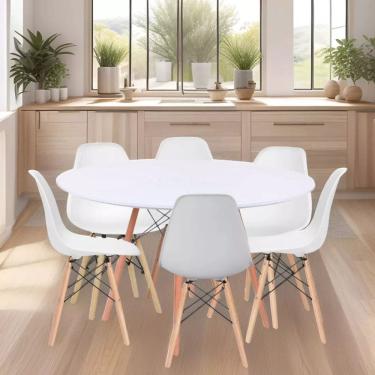Imagem de Conjunto Mesa de Jantar 120cm Redonda com 06 Cadeiras Eiffel Branco
