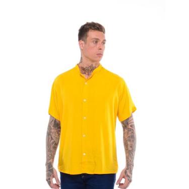 Imagem de Camisa Social Gola Padre Masculina Manga Curta Lisa - Mitchelgutto, Am