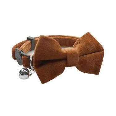 Imagem de Coleira De Veludo Sólido Para Gatos Com Laço, Fivela De Segurança Ajus