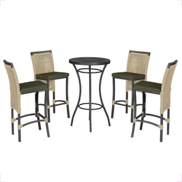 Imagem de Mesa Bistro E 4 Banquetas Roma Preta Corda Náutica 13 Rami