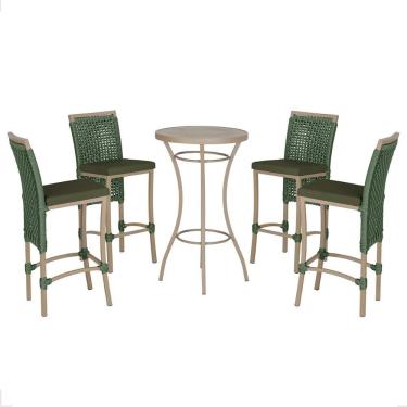 Imagem de Mesa Bistro E 4 Banquetas Roma Fendi Corda Náutica 13 Trama Verde