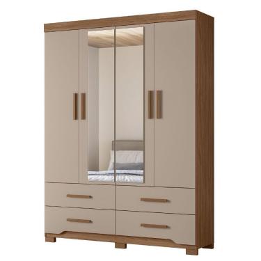 Imagem de Guarda Roupa Casal Miami 4 Portas de Bater MDP-MDF com Espelho Carvalho Fendi