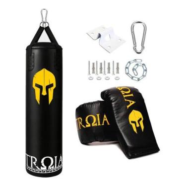 Imagem de Saco De Pancada 120cm + Luva Bate Saco + Suporte Cor Preto - TROIA SPO