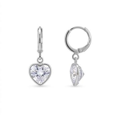 Imagem de Brinco Argola com Coração Zircônia Cristal Banhado a Prata - Lazzuli J