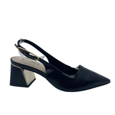 Imagem de Sapato Slingback Bebecê Bico Fino Preto Salto Médio 3862601 - Preto 40-Feminino