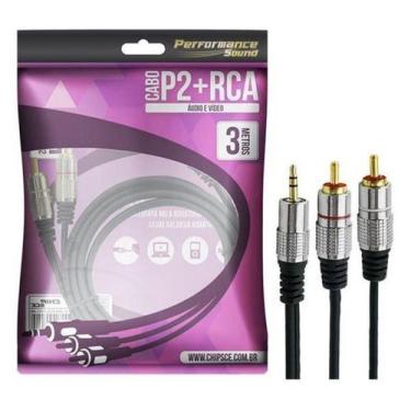 Imagem de Cabo p2+rca fitz - p2 estereo x 2 rca macho plug metal - 3 metros - CH