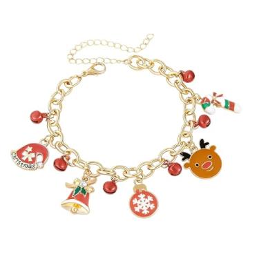 Imagem de Pulseiras com pingente de Natal com pingente de Natal com contas coloridas, meias de árvore de Papai Noel, floco de neve, caixa de presente, guirlanda, muleta, alce doce, pulseira com pingente, One