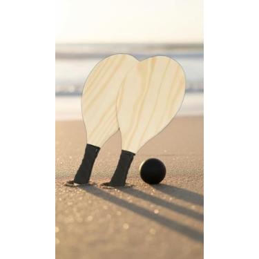 Imagem de Kit Frescobol Madeira Pinus Profissional 2 Raquetes - Congratulations 