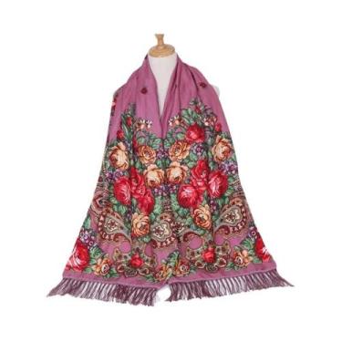 Imagem de Xale Floral Vintage Feminino De Luxo Com Borlas Para Outono/Inverno - 