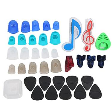 Imagem de Conjunto de protetor de dedo de guitarra 20 peças de sílica gel para dedo berço + 10 peças de palheta + 2 de clipe de página de música 4 de celulóide de palheta de para baixo banjo (M02227)