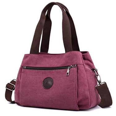 Imagem de DOURR Bolsa tiracolo Hobo Handbags de lona para mulheres, bolsas tote com vários compartimentos, Borgonha - Médio, M