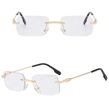 Imagem de Óculos de sol quadrados sem aro masculino uv400 armação pequena ouro moda óculos de metal para mulheres sem moldura, ouro com claro, China