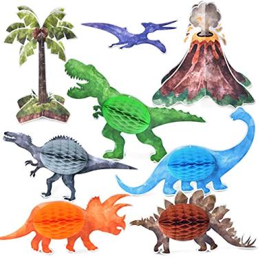 Imagem de Peças centrais de festa de dinossauro em aquarela – 8 peças de decoração de mesa de festa de dinossauro para meninos com tema de dinossauro, mesa de aniversário com tema de dinossauro, 3D T-Rex
