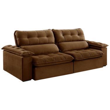 Imagem de Sofá 4 Lugares Retrátil e Reclinável Jobi Veludo Marrom 254 cm