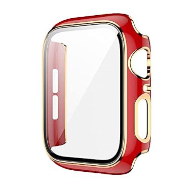 Imagem de SDUTIO Capa de vidro para Apple Watch Case 45mm 41mm 44mm 40mm Protetor de tela de duas cores Bumper iWatch Series 8 7 6 SE 5 4 3 42mm 38mm (Cor: 10mm Fecho de ouro, Tamanho: Série 1 2 3 42mm)