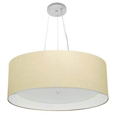 Imagem de Lustre Pendente Cilíndrico Cúpula Duplo Tecido 80x30 cm, Vivare Iluminação, Pendente4142 LABR, Algodão Cru/Branco, Gigante