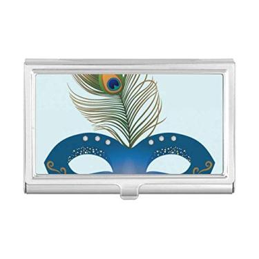 Imagem de Estojo porta-cartões de visita com cabeça azul de pena Feliz Carnaval de Veneza