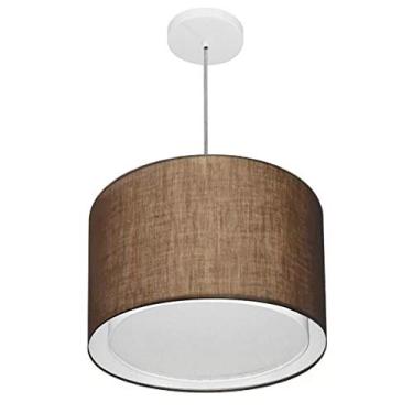 Imagem de Lustre Pendente Cilíndrico Duplo Cúpula Tecido 30/40x35 cm, Vivare Iluminação, Pendente4292 LC, Café, Médio