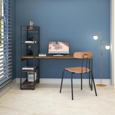Imagem de Escrivaninha com Estante Industrial com 4 Prateleiras - Carvalho Dark/Preto
