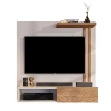 Imagem de Estante Painel Suspenso Televisão TV 32 Polegadas Prateleira Decorativa Nicho Eletrônico Porta de Correr Sala Quarto Flow - Off/Nature - Mania