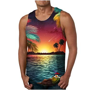 Imagem de Coletes masculinos outono verão gola canoa estampa floral pista academia praia havaiana camiseta regata tropical masculina 2024, X-526 Roxo, XXG