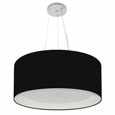 Imagem de Lustre Pendente Cilíndrico Cúpula Duplo Tecido 50x25 cm, Vivare Iluminação, Pendente4145 PRBR, Preto/Branco, Médio
