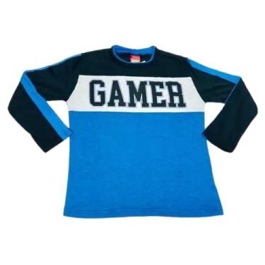 Imagem de Camiseta Manga Longa Kyly De Menino Com Estampa Gamer Com Aplique (Azul, 6)