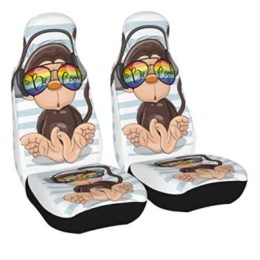 Imagem de Dujiea Capas de assento dianteiro de carro de macaco fofo de desenho animado legal 2 peças capas de assento de carro universais apenas para bancos dianteiros, protetores de assento de veículo adequados para a maioria dos carros, SUV Sedan e caminhões