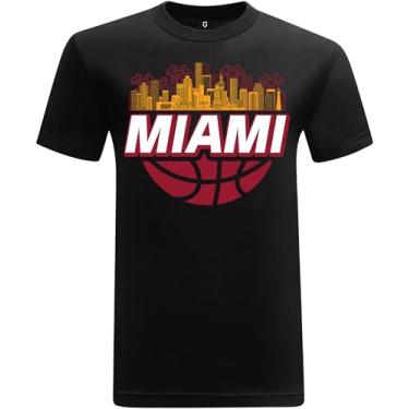 Imagem de Game Garment Camiseta masculina masculina de manga curta gola redonda para fãs de esportes do horizonte de basquete, Miami Skyline, PP