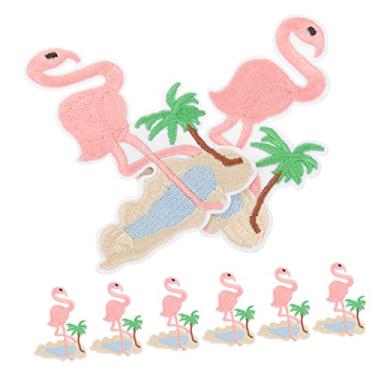Imagem de Didiseaon 10 peças de apliques de flamingo pequenos adesivos de ferro em remendos bordados aplique de design de flamingo aplique de costura em adesivos de roupas decoração suprimentos de roupas