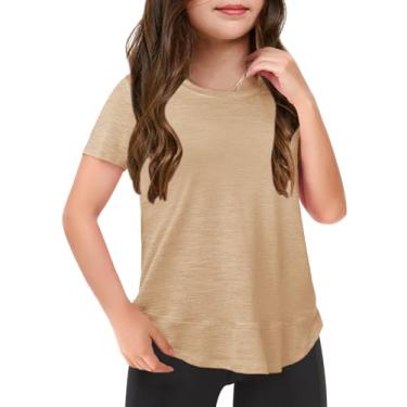 Imagem de Haloumoning Camisetas soltas de retalhos macios para meninas de verão com bainha curvada de 4 a 14 anos, Caqui, 13-14 Anos