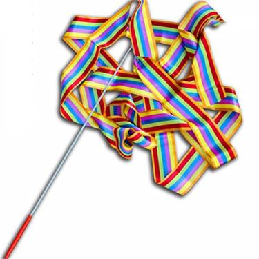 Imagem de Fitas de dança, varinhas de fita de 4m/13,12 pés com alça antiderrapante, varinhas de dança de fita de ginástica para treinamento de dança de circo girando bastão (Färgglada)