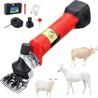 Imagem de Máquina de tosquiadeira elétrica profissional sem fio para ovelhas, bateria de lítio recarregável integrada, tesoura para ovelhas, suprimentos para barbear lã de pele em gado, vermelha