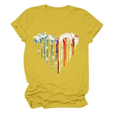 Imagem de Camisetas femininas de 4 de julho com estampa vermelha e azul, Amarelo, M
