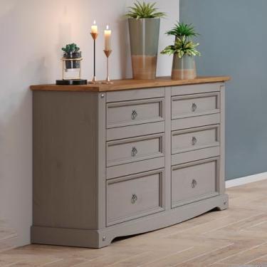 Imagem de Cômoda de Madeira Maciça com 6 Gavetas Cinza Lavado - 83,3 Alt X 132 Larg X 43 Prof - Cômodas para o Quarto, Móveis para Casa - Acabamento em Cera, Madeira Pinus Elliottis - PENSE DENTRO DA CAIXA