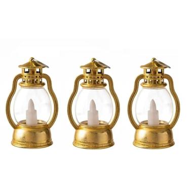 Imagem de Kit 3 Vela Decorativa Luminária De Led Lamparina Campanha dourada