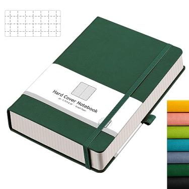 Imagem de AHGXG Caderno de papel gráfico – Caderno quadriculado com 320 páginas numeradas A5, papel quadriculado grosso de 100 g/m², capa dura de couro, bolso interno, 14 cm × 21 cm – Verde