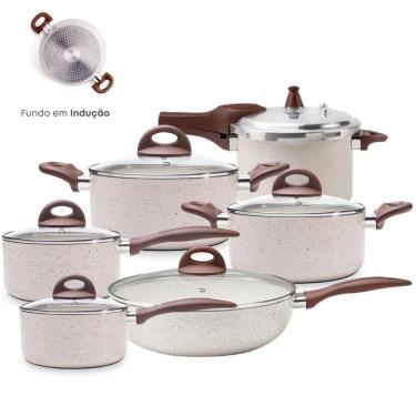 Imagem de Jogo De Panelas Antiaderente Cerâmica Vanilla Indução 6 Pçs